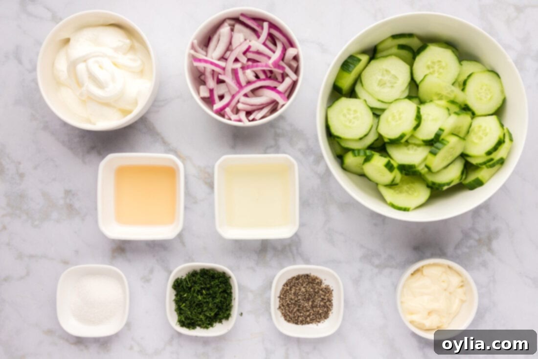 Ingredients for Creamy Cucumber Salad