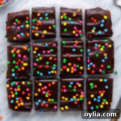 Stardust Brownies 6 Overhead photo of Cosmic Brownies cut into squares