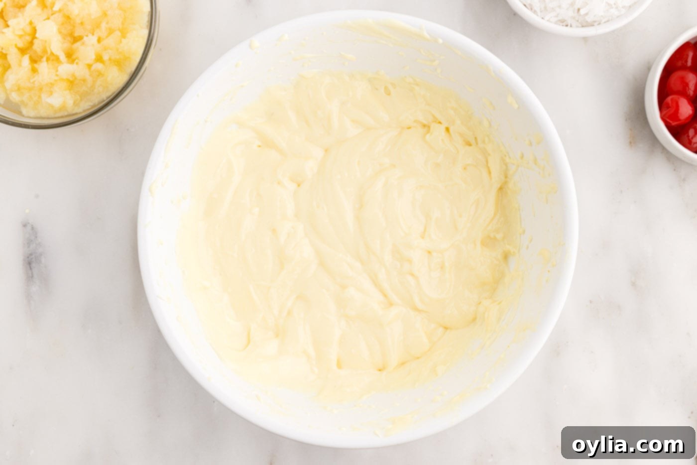 cream cheese pudding mixture in a bowl