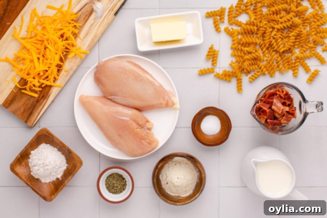 Ingredients for Bacon Chicken Ranch Pasta