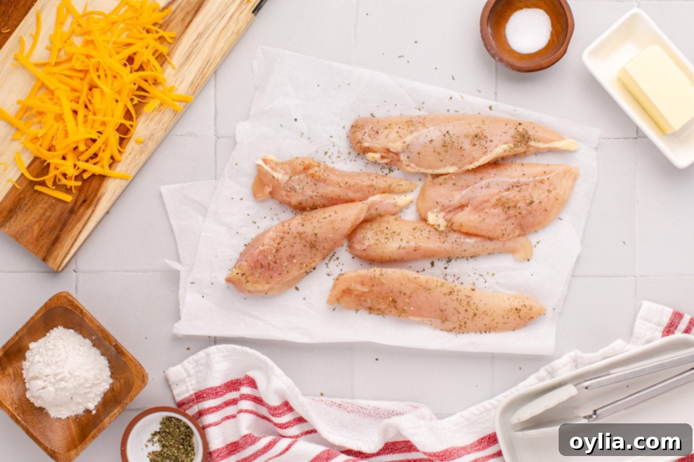 seasoned chicken breasts ready for cooking