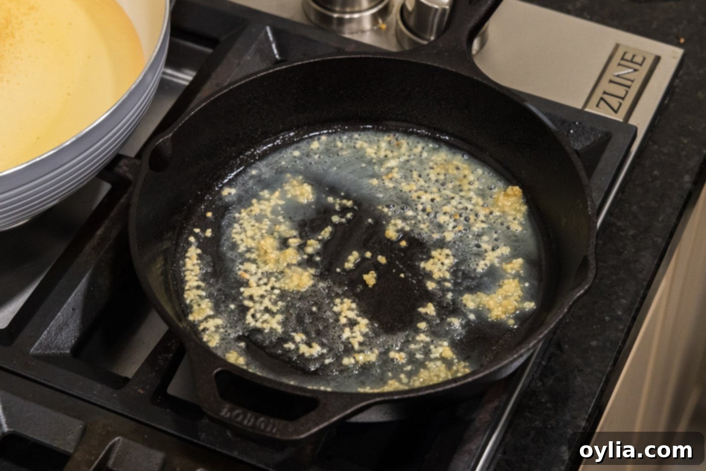 garlic in a skillet with butter