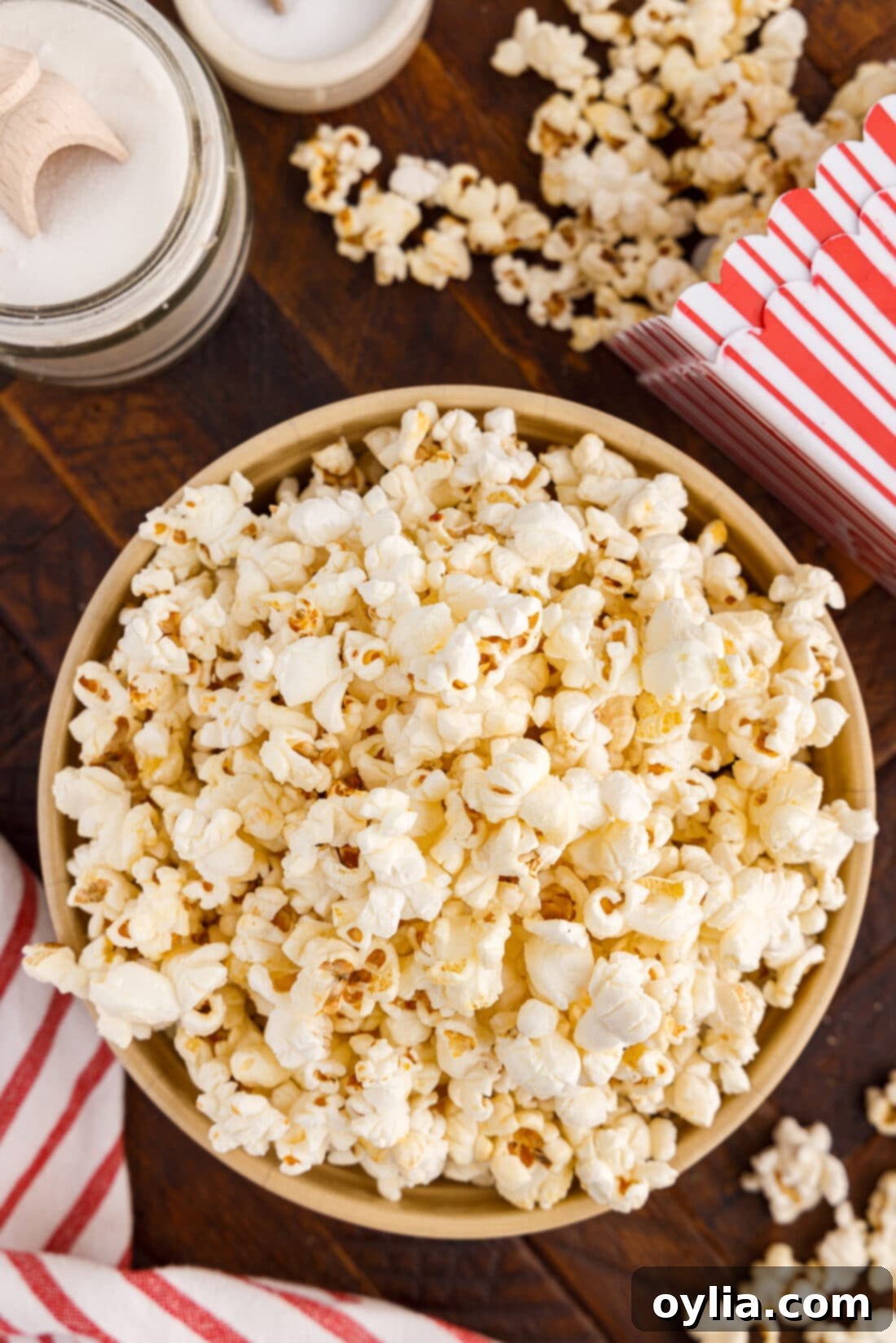 Large bowl of freshly made Kettle Corn, ready to be enjoyed as a snack.