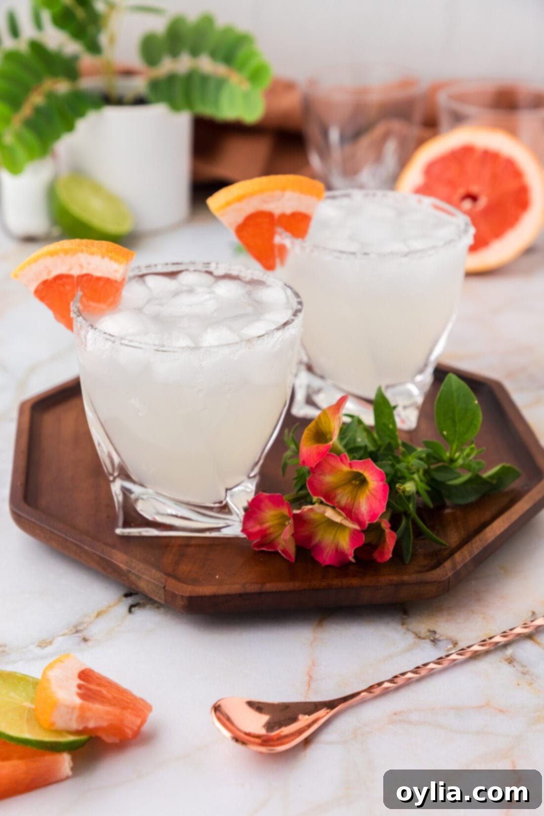 Two Palomas on a wooden tray