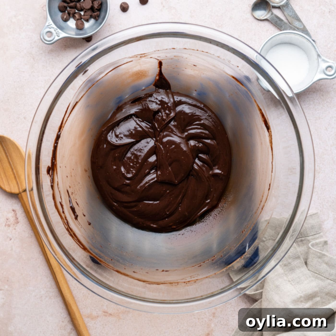 smooth, melted chocolate ganache in a bowl