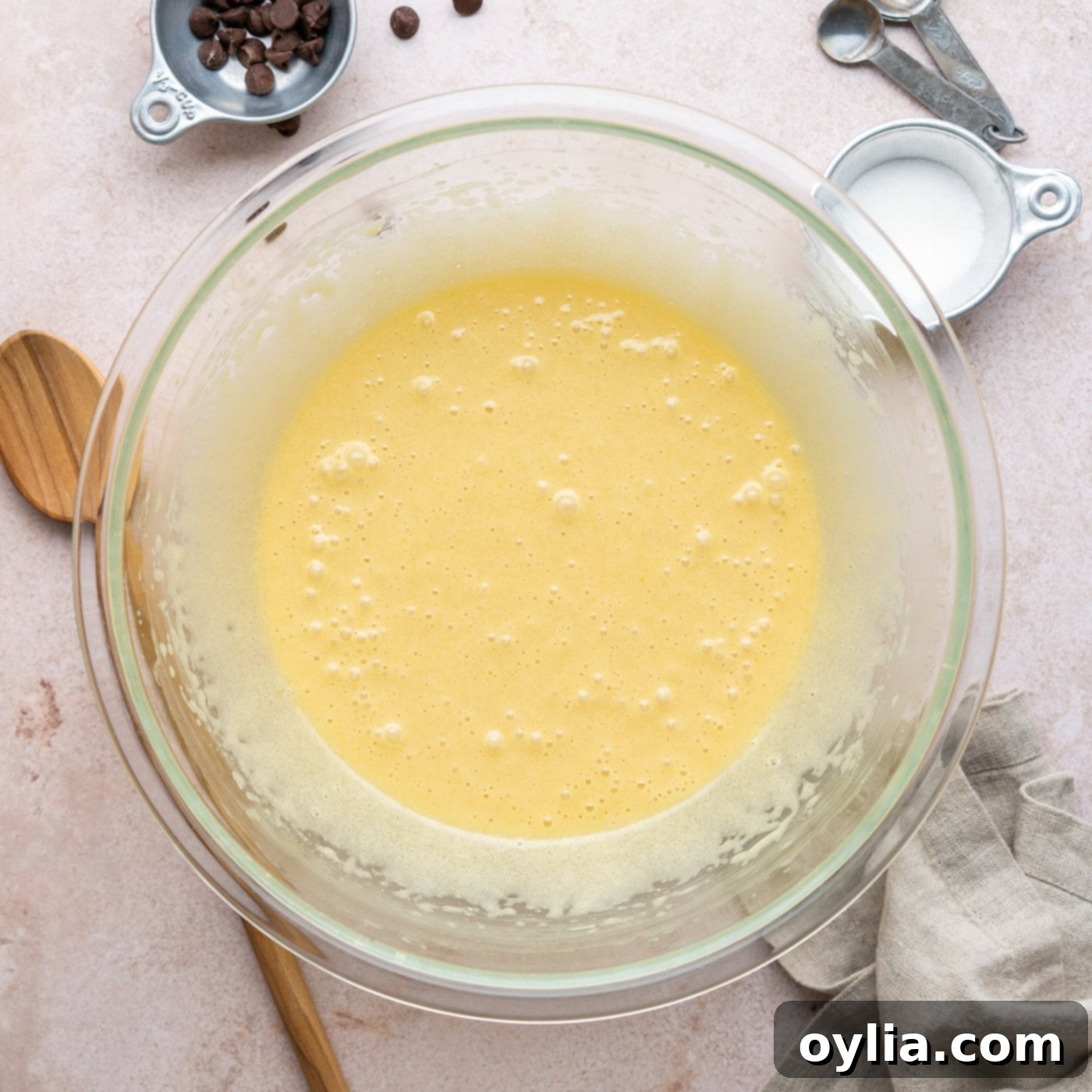 brownie batter in a mixing bowl after eggs are fully incorporated
