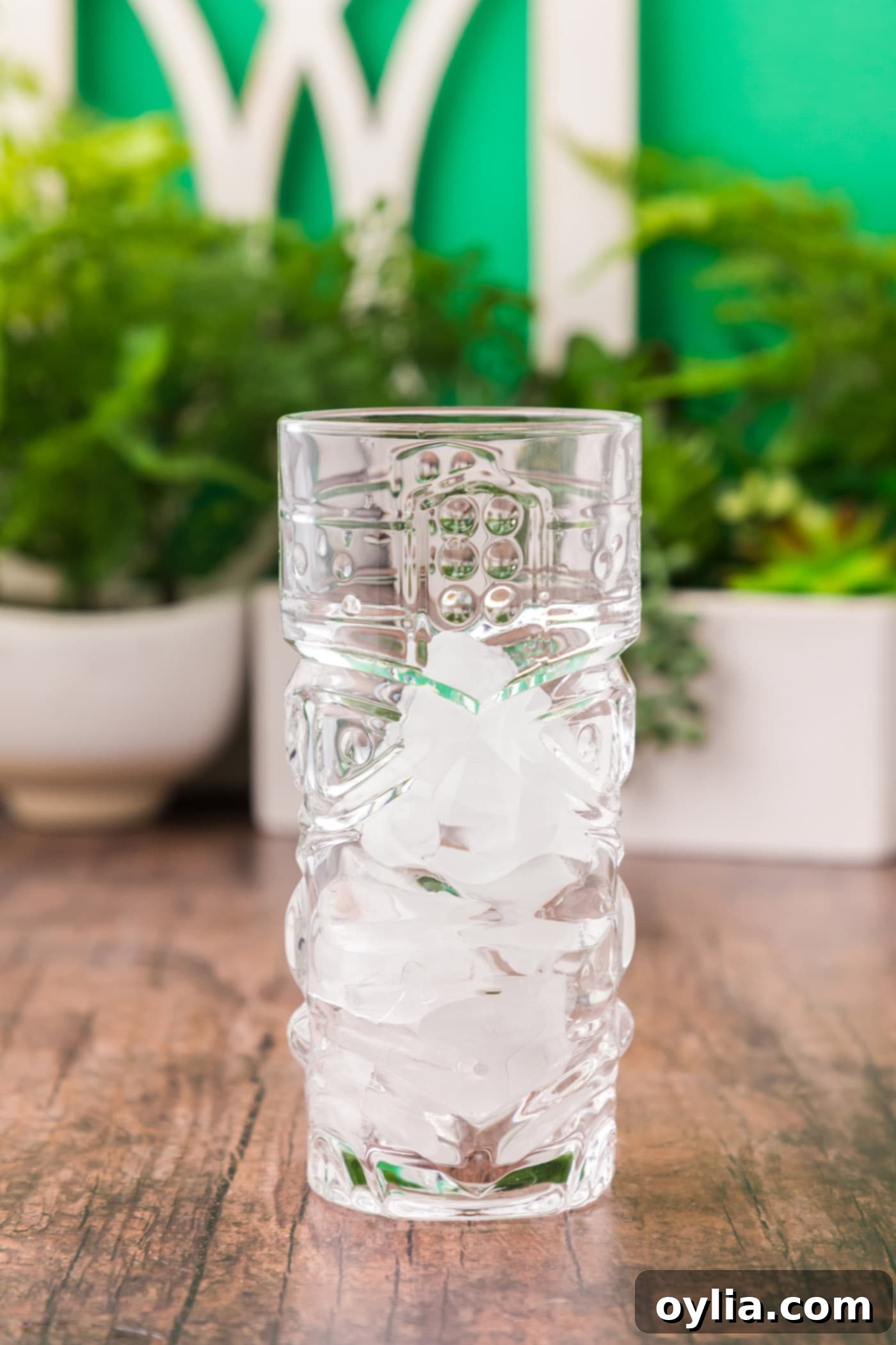 tiki glass with ice, ready for cocktail preparation