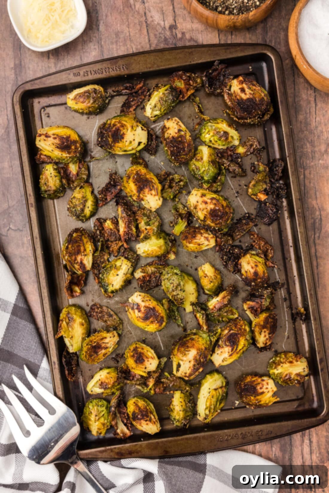 Pan of Perfectly Roasted Brussel Sprouts, golden brown and crispy