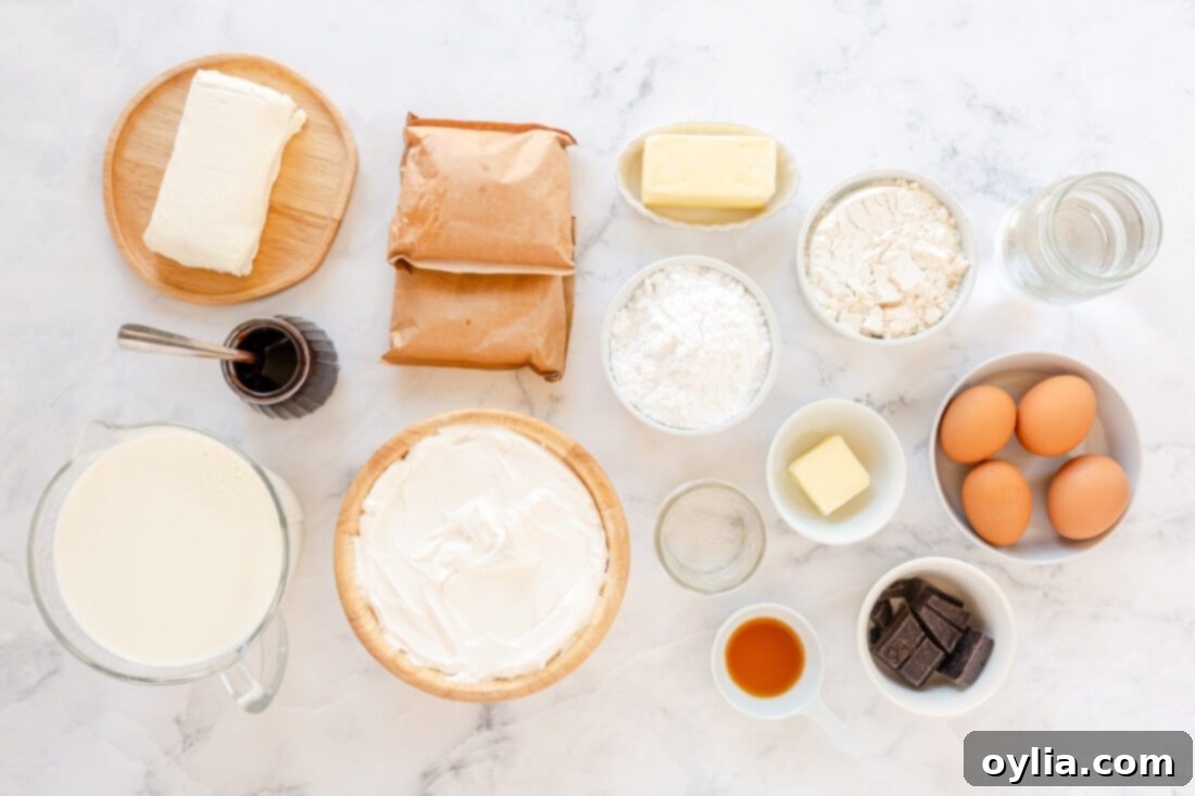 ingredients for Cream Puff Chocolate Eclair Cake