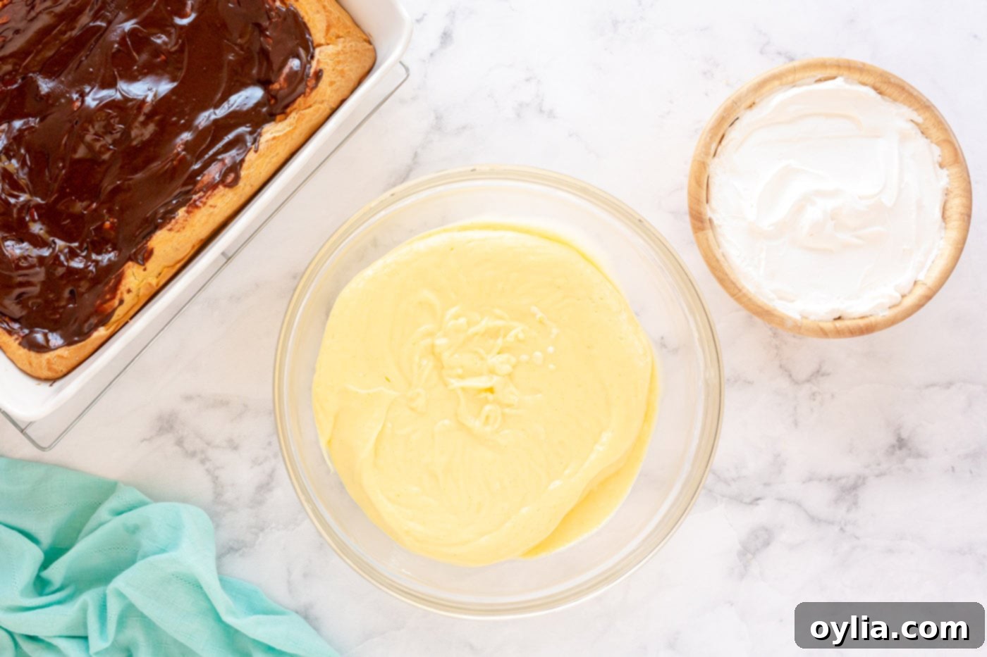 cream cheese and pudding mixture in a bowl