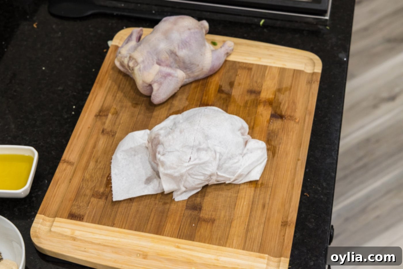cornish hens on a wood cutting board