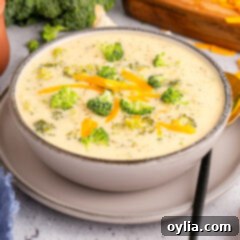 Bowl of Instant Pot Broccoli Cheddar Soup