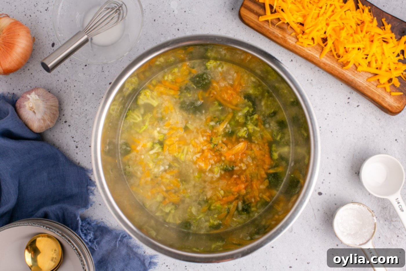 chicken stock added to broccoli cheddar soup