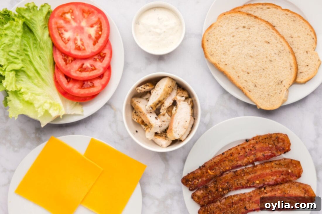 Ingredients for Chicken Bacon Ranch Sandwich