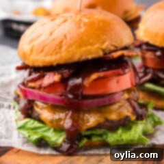 Close up photo of a BBQ Bacon Burger