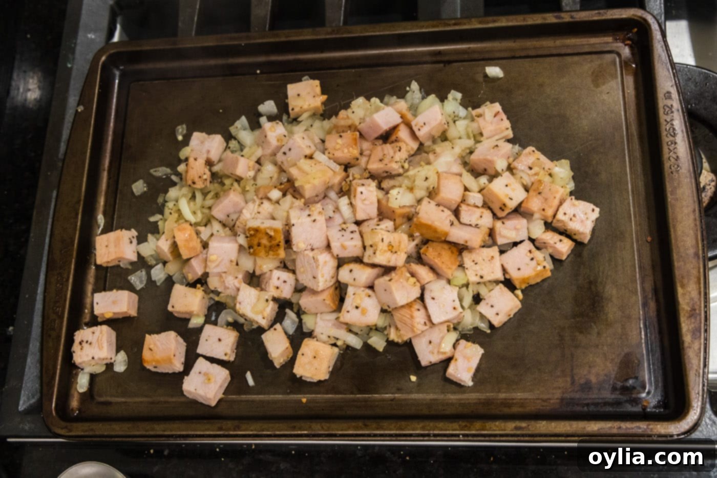 turkey mixture on a baking sheet