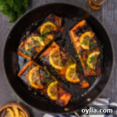 Close up photo of Honey Salmon in a skillet