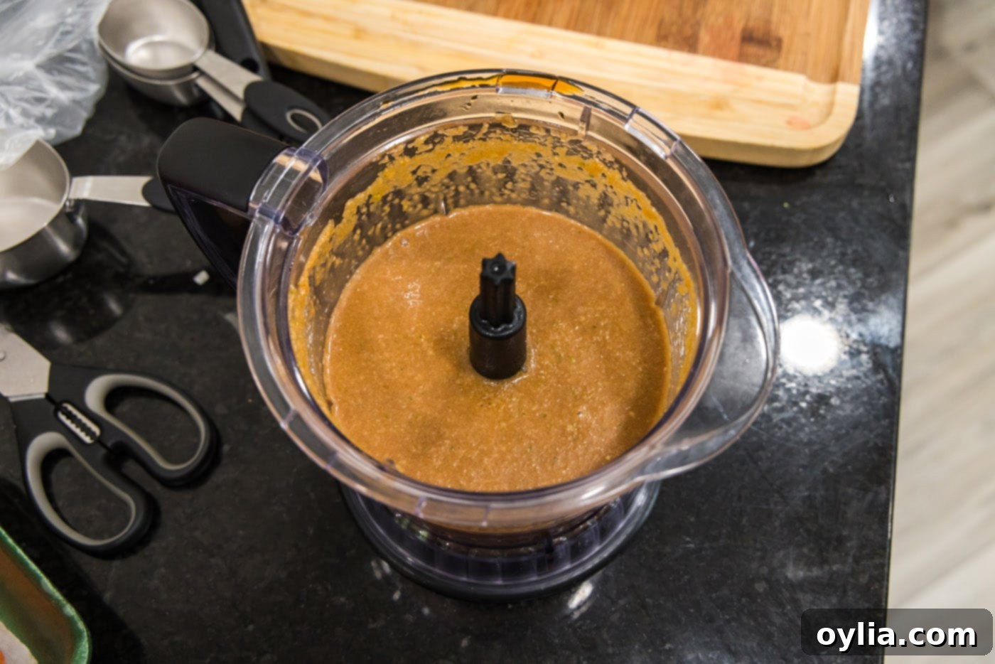 Korean marinade after being thoroughly blitzed in a food processor, showing a smooth, cohesive texture.