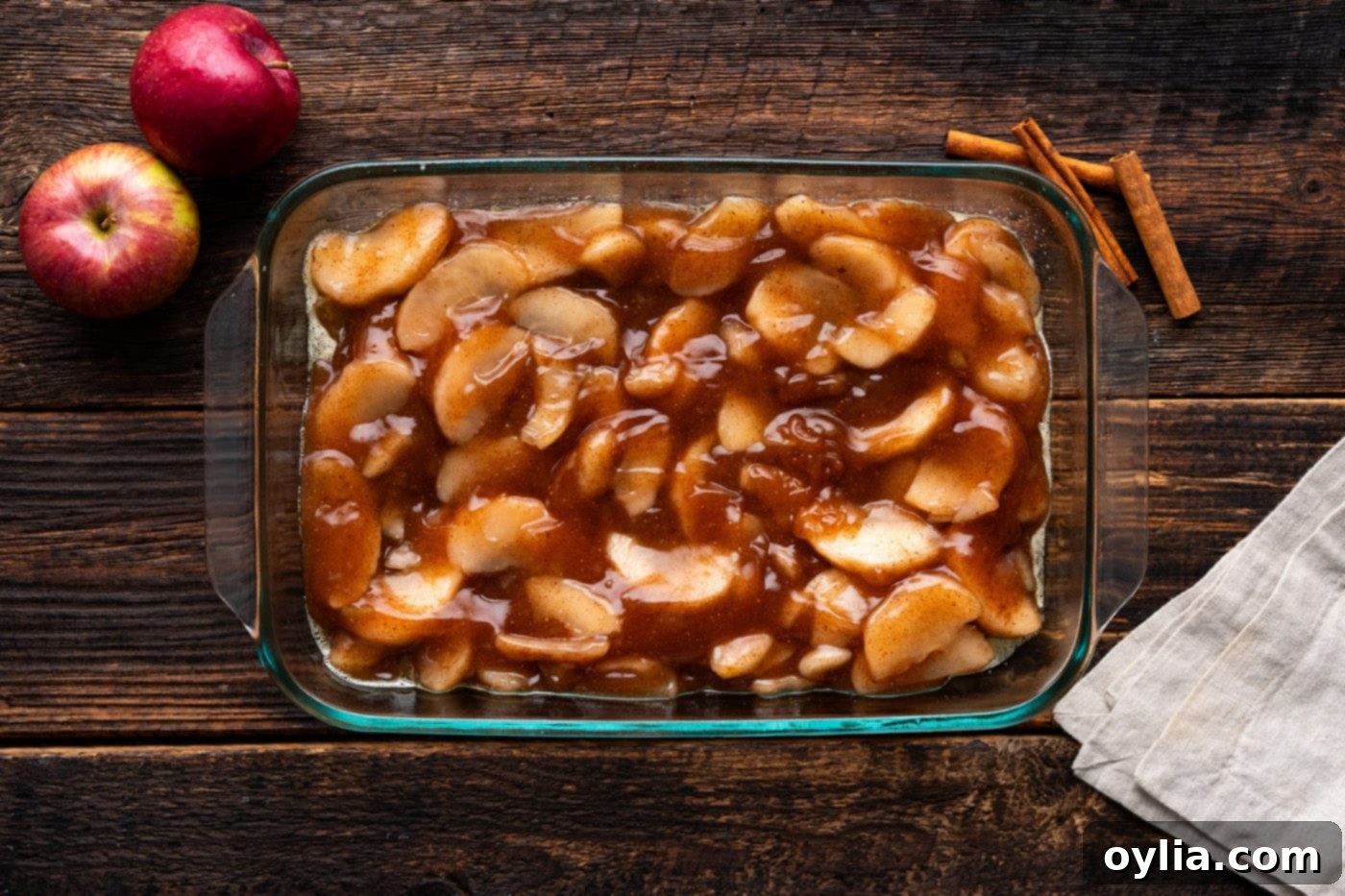 apple pie filling in a baking dish
