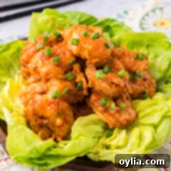Close up photo of Bang Bang Shrimp on a bed of lettuce