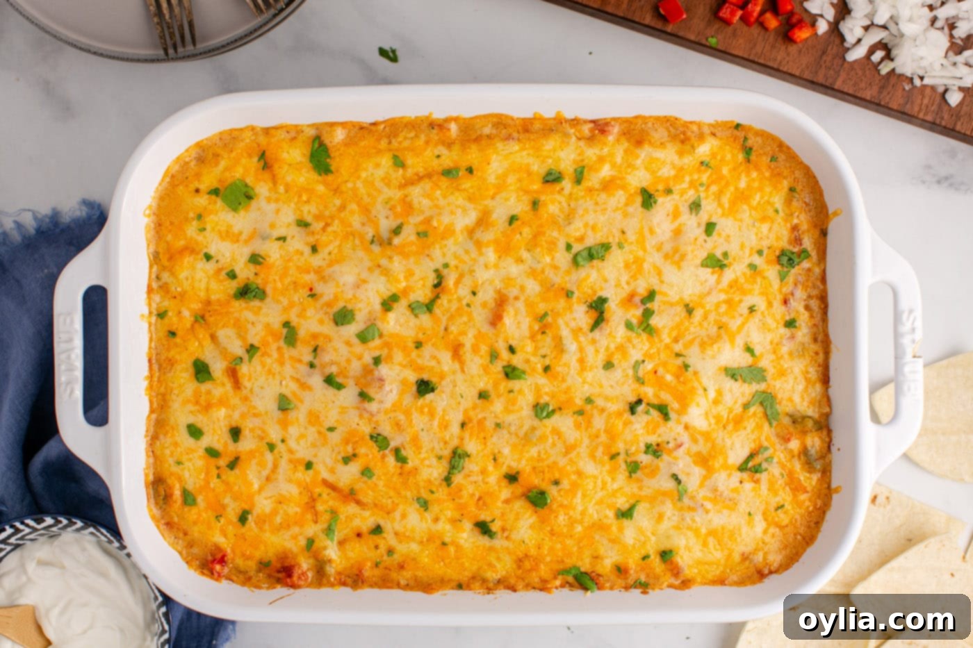 baked king ranch chicken casserole overhead