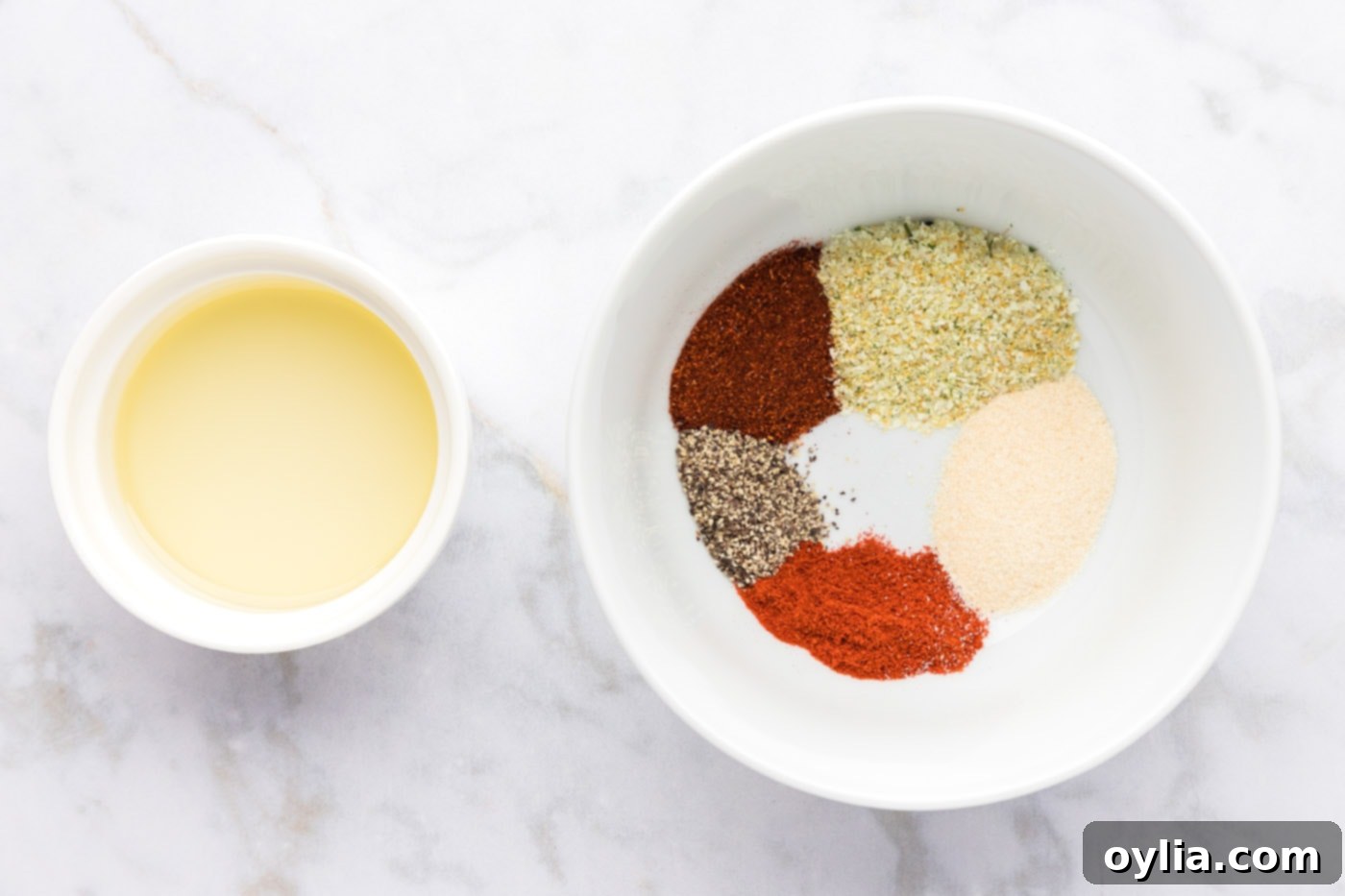 wet rub ingredients in bowls