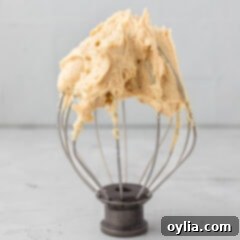 Peanut Butter Frosting on a whisk attachment