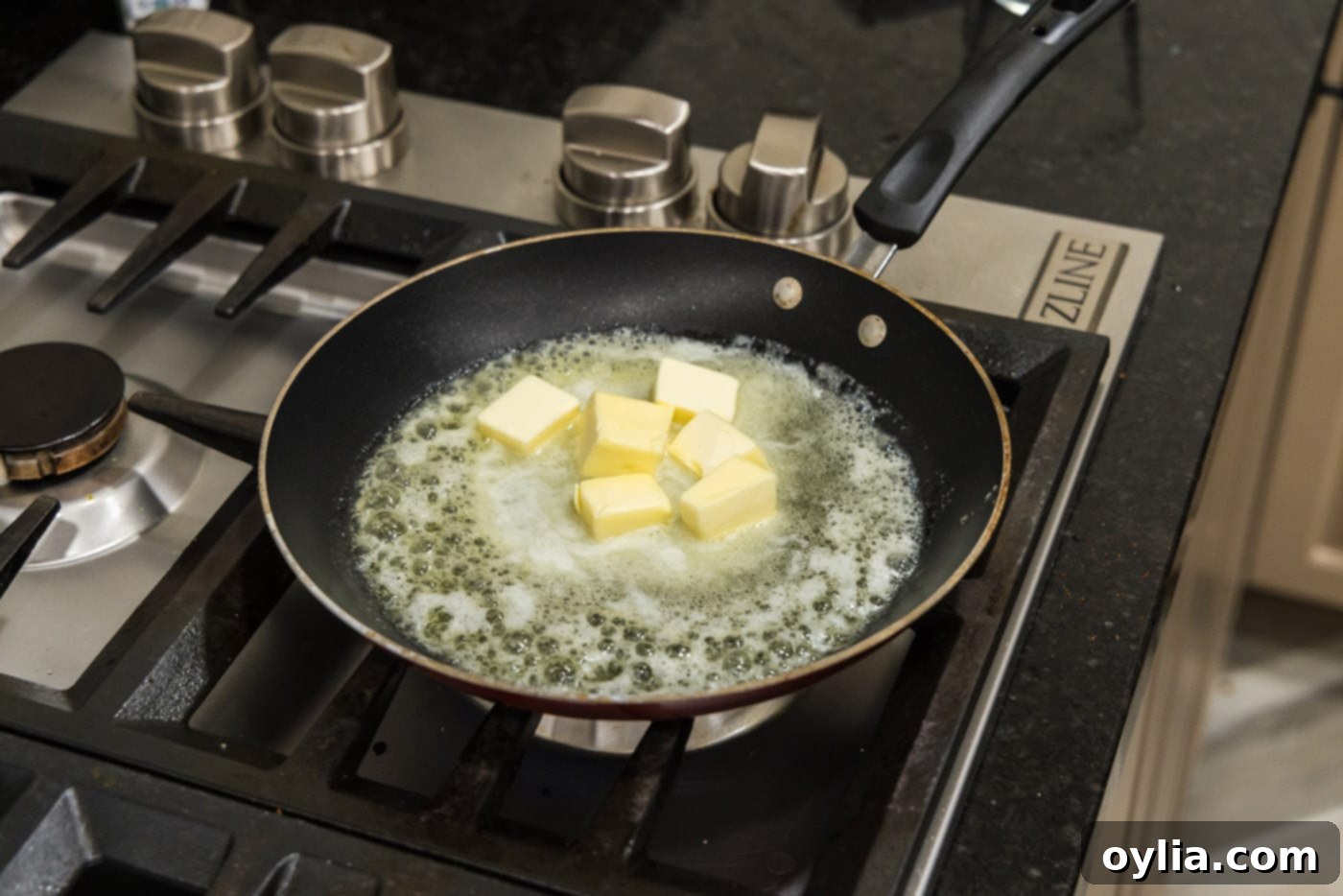 melting butter in a skillet