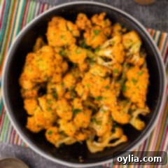 Overhead photo of a bowl of Instant Pot Cauliflower