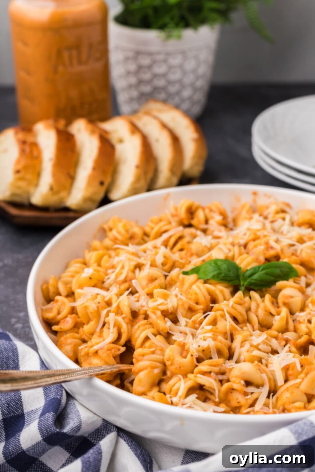 Bowl of pasta covered in Vodka Sauce