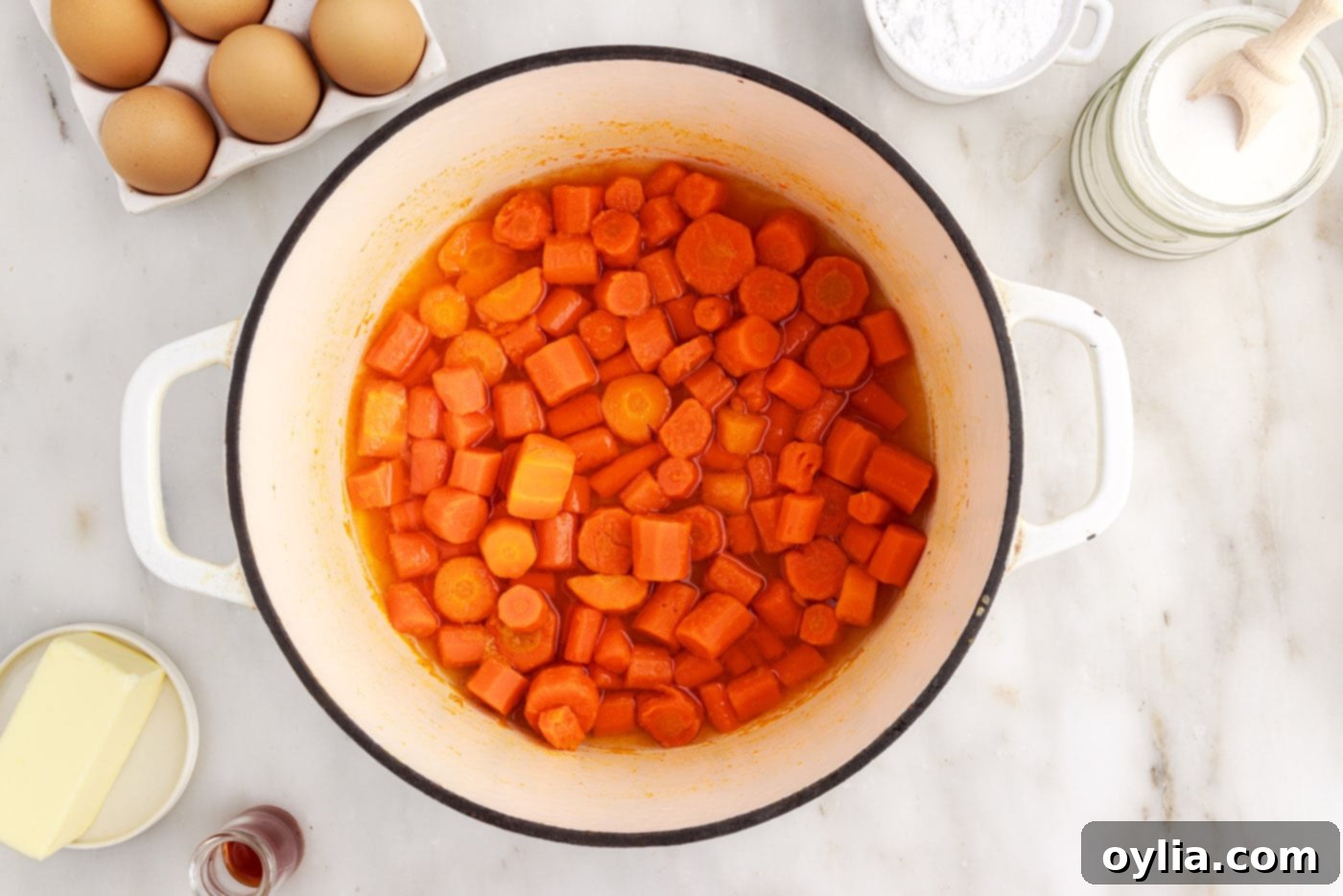 boiling carrots in a large stockpot
