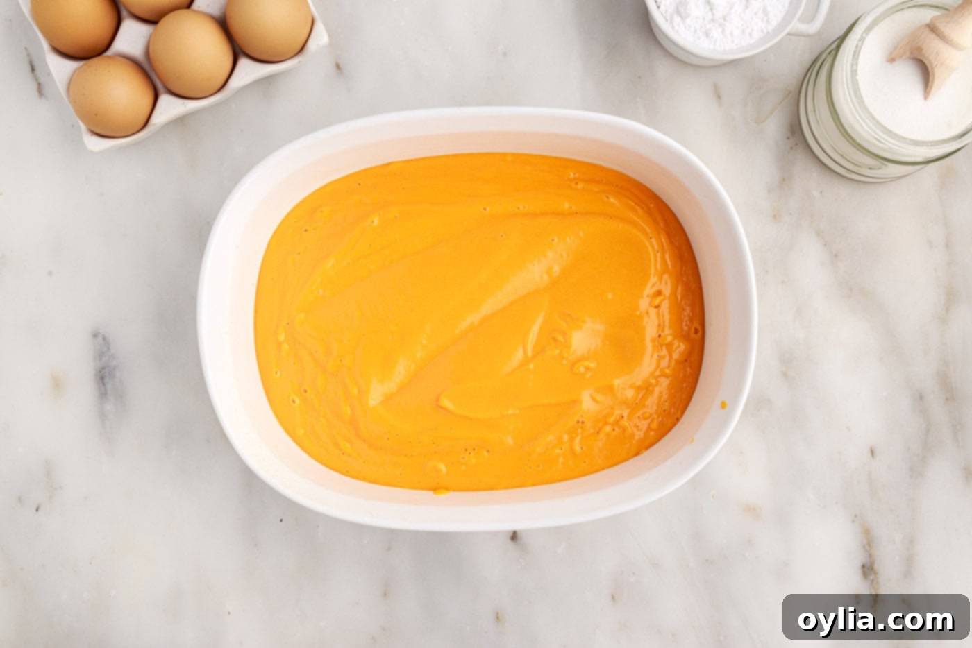 unbaked carrot souffle in a dish