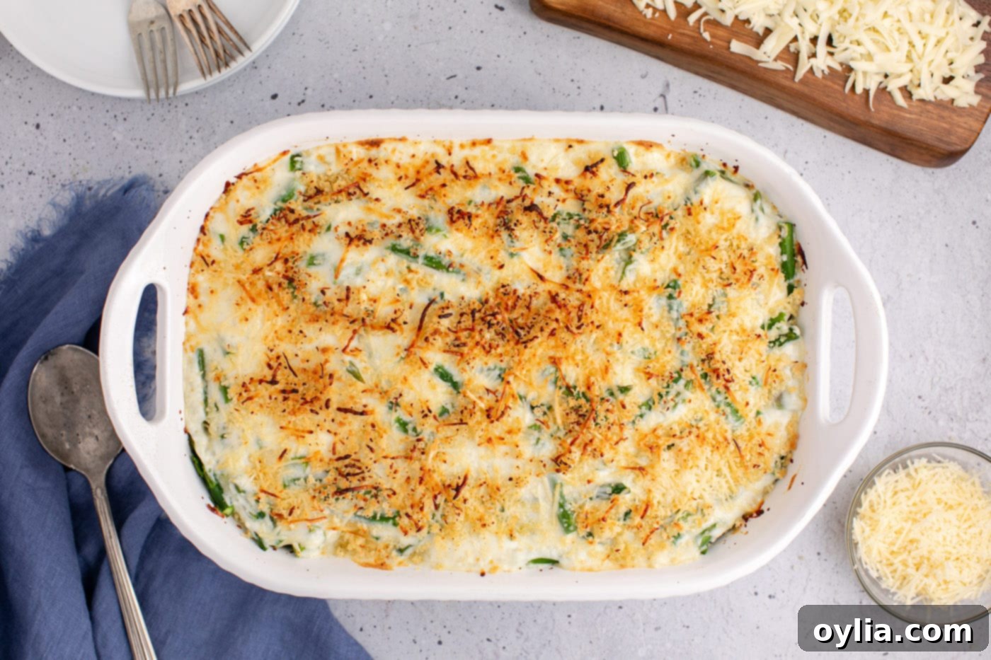 cooked overhead of asparagus casserole