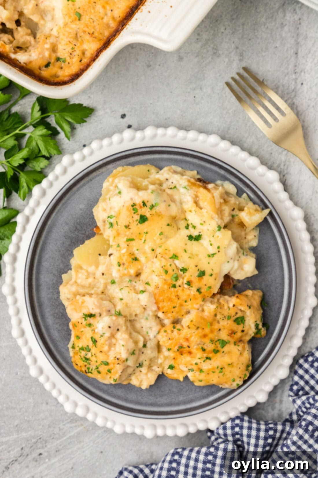 Serving of Scalloped Potatoes on a plate