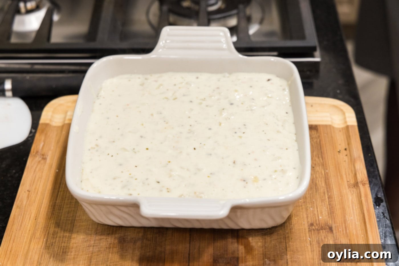 scalloped potatoes in a dish