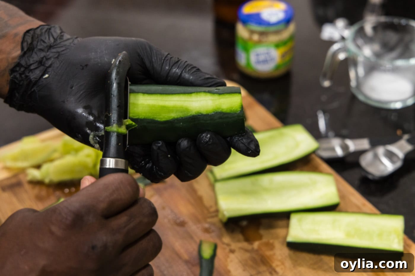 removing cucumber skin on bottom to help lay flat