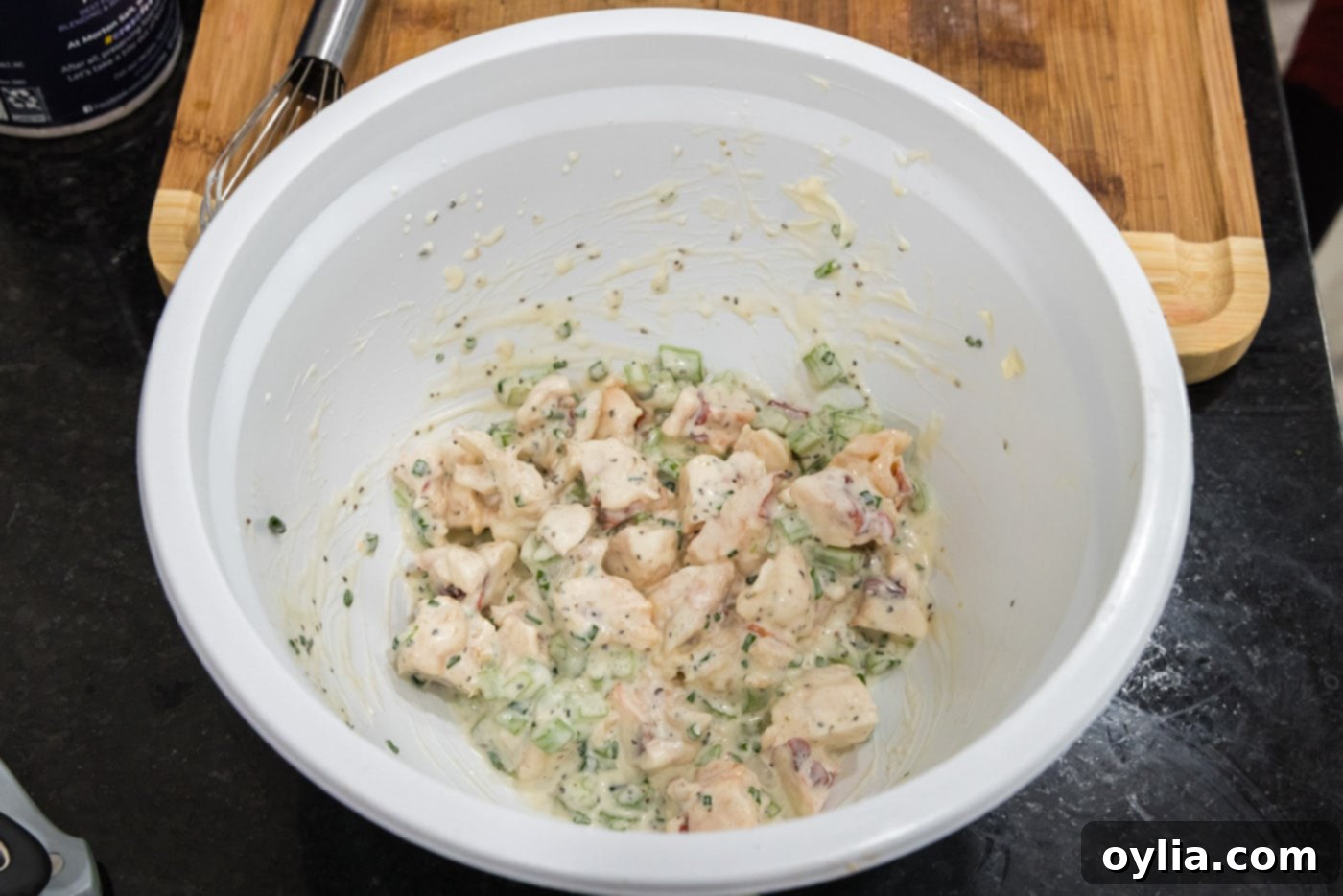 lobster salad ingredients in a mixing bowl