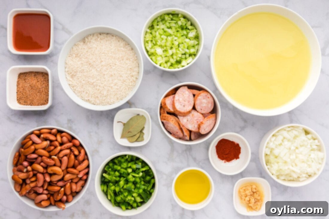 Ingredients for Cajun Red Beans and Rice