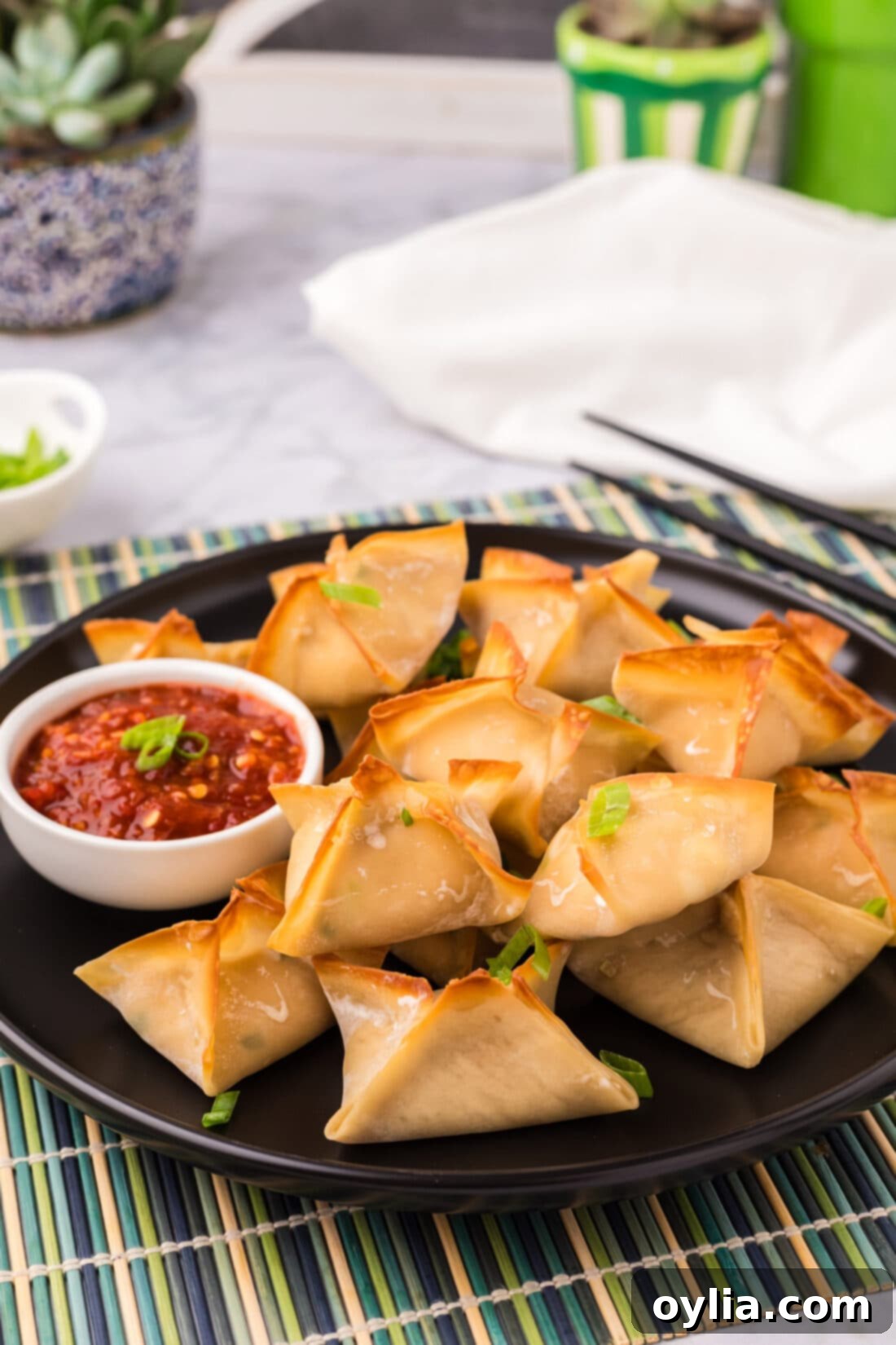 Crab Rangoons on a plate 