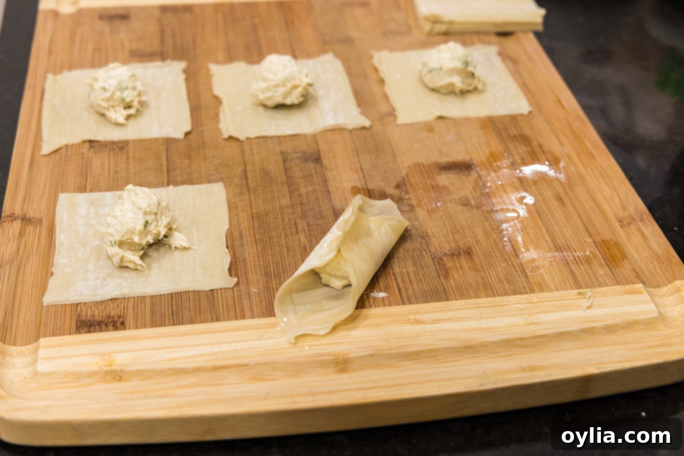 winton wrapper folded over crab filling