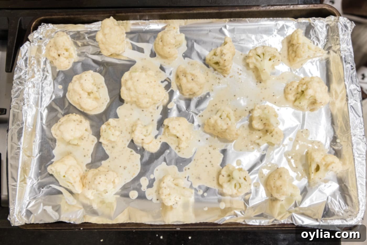cauliflower dredged in flour coating