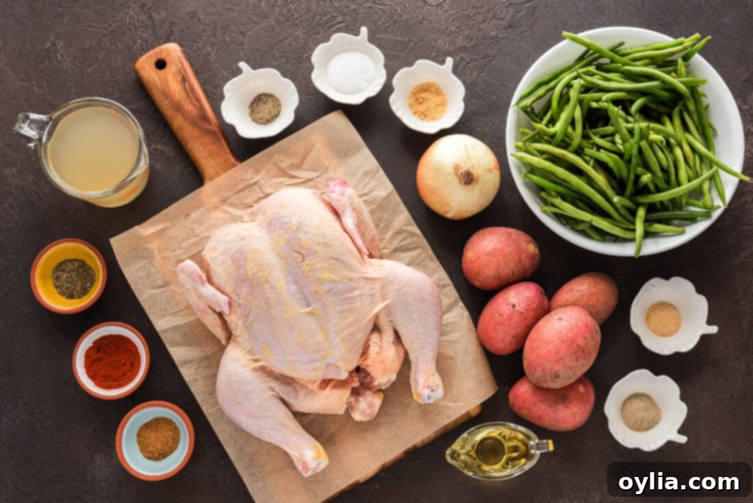Ingredients for Slow Roasted Sticky Chicken laid out on a counter