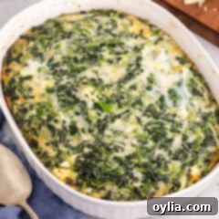 Close up photo of a Spinach Souffle with a golden crust and fluffy texture, ready to be served.