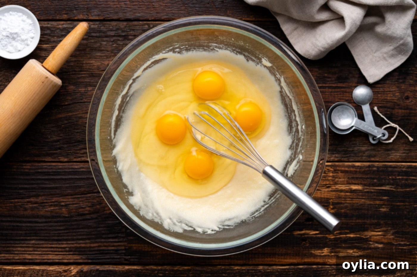whisking eggs into chess pie filling