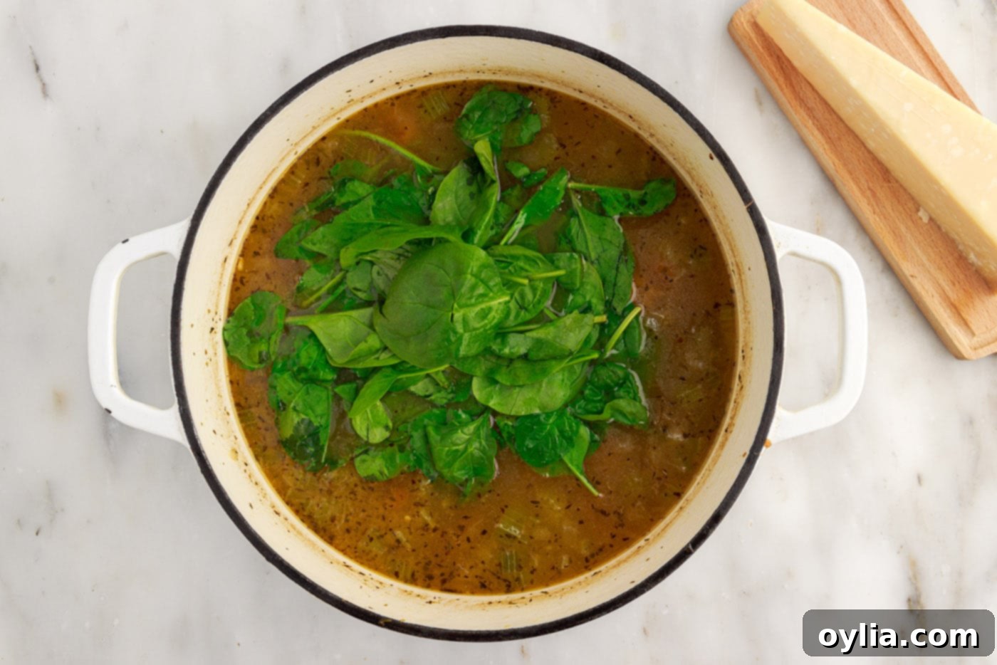 spinach added to Italian wedding soup