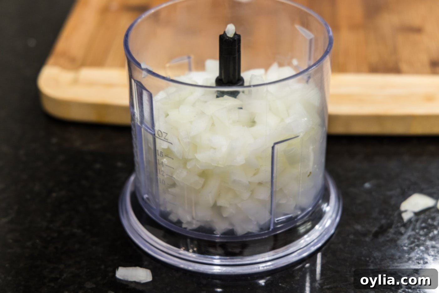 Chopped onion in a food processor