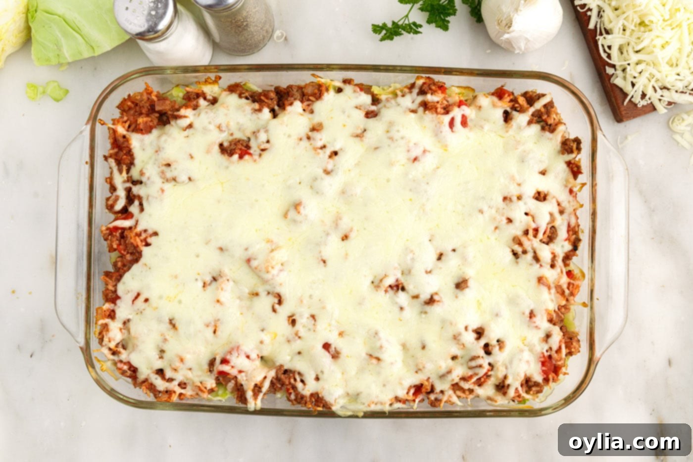 overhead of cabbage roll casserole