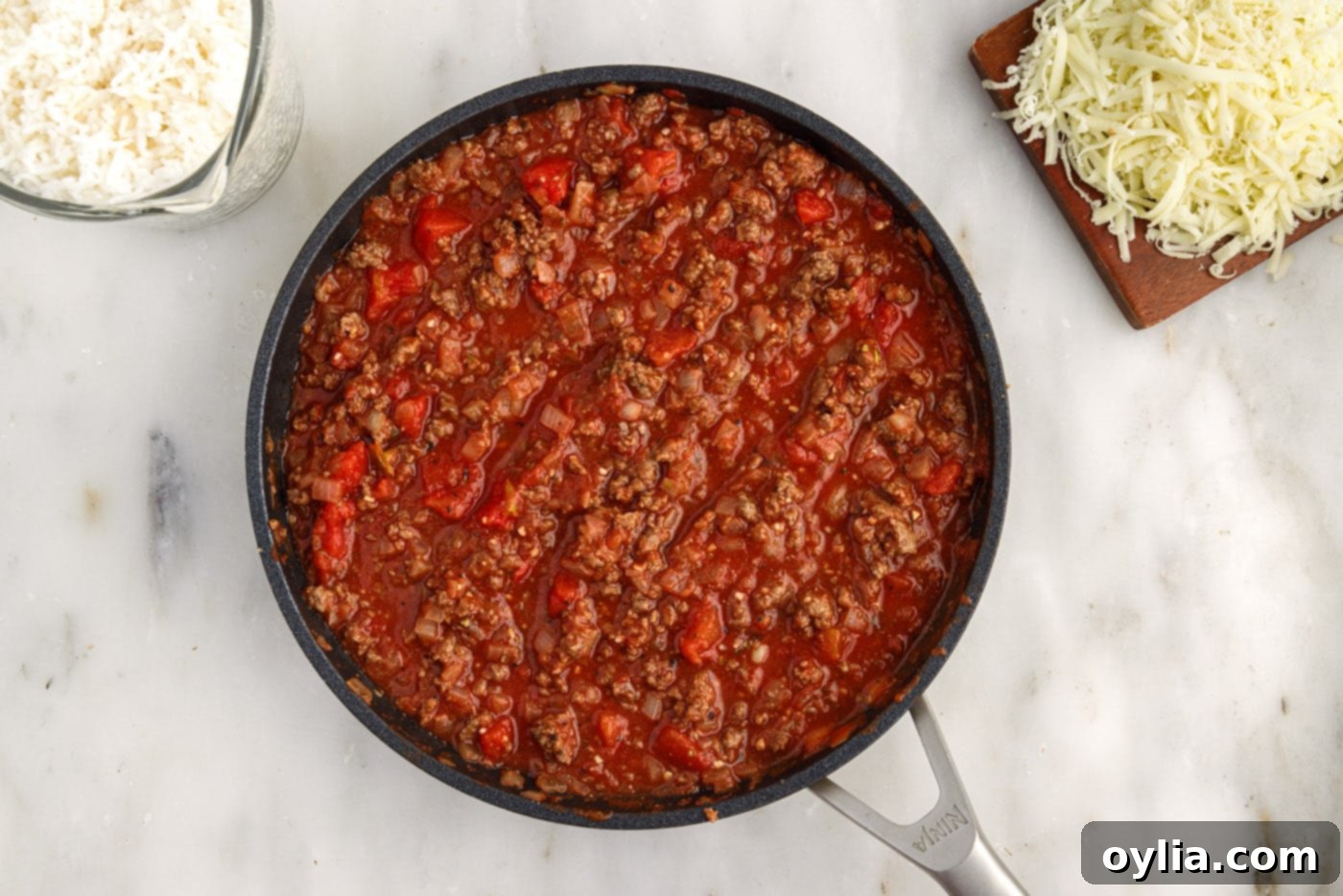 cabbage roll filling in a skillet
