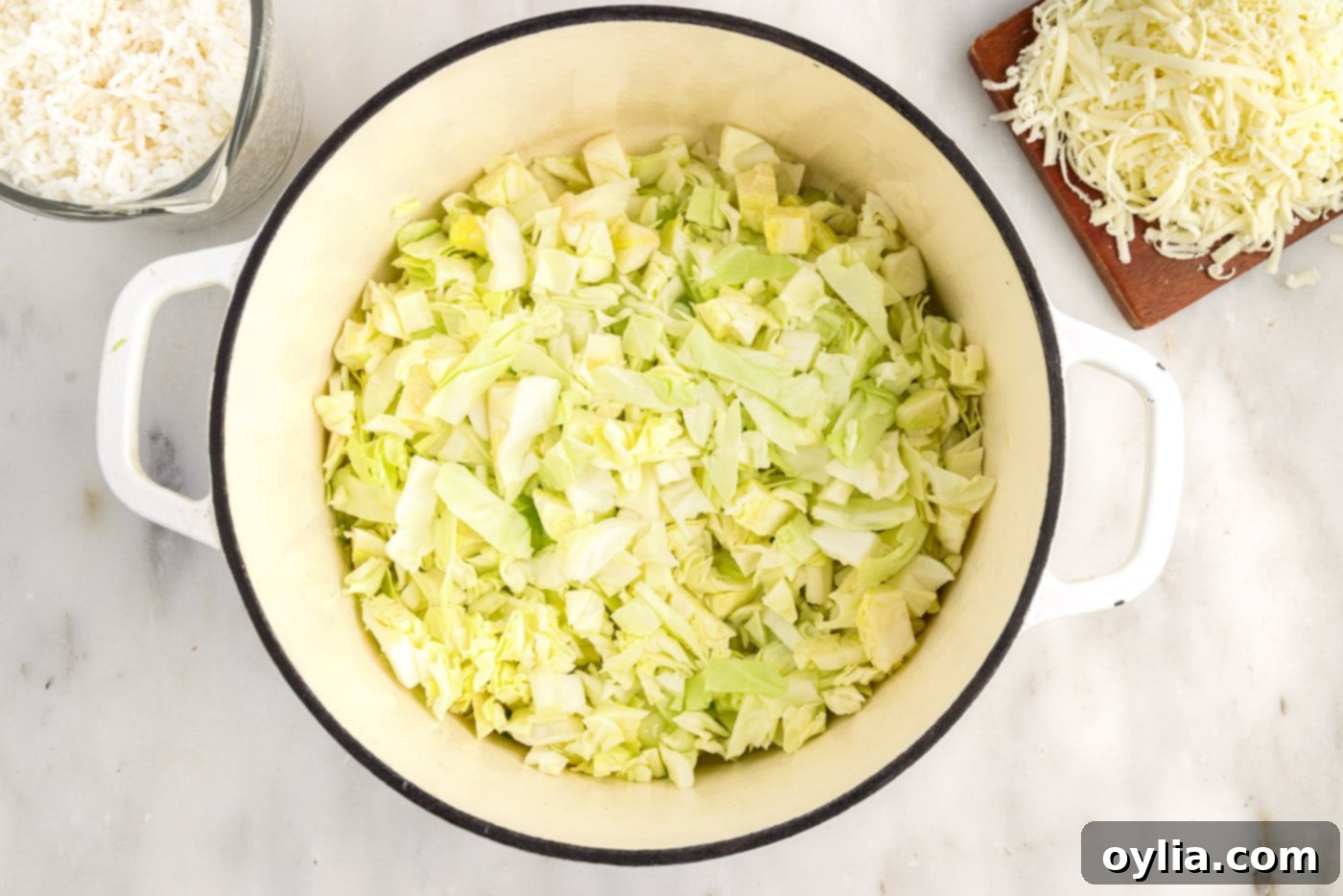 chopped cabbage in a large pot