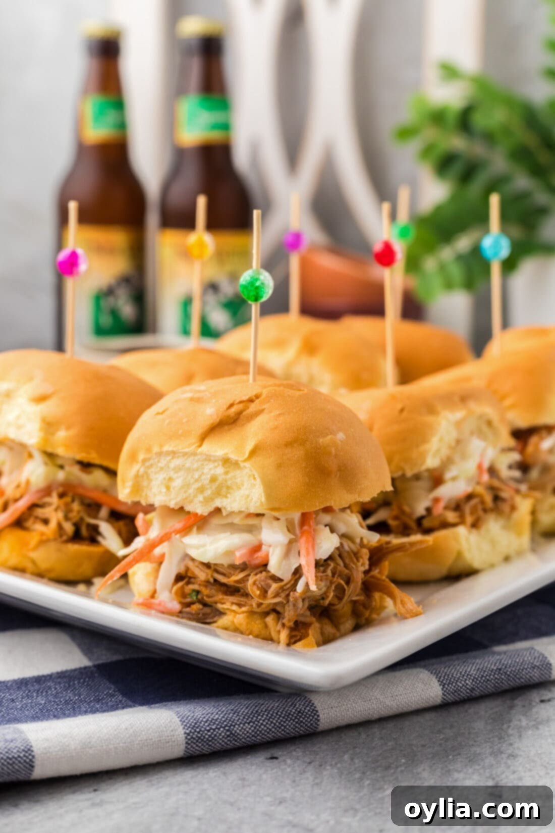 BBQ Chicken Sliders on a white platter